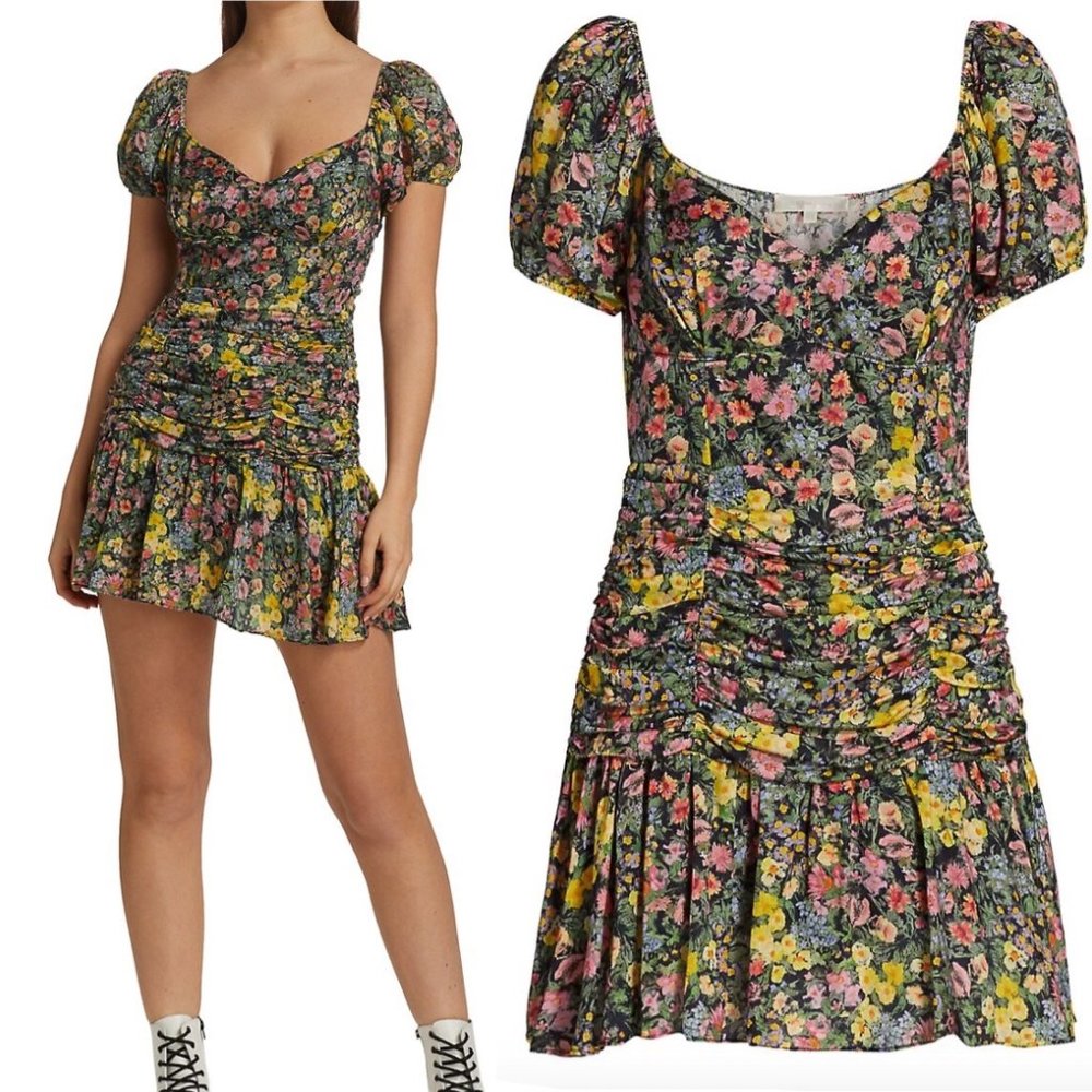 LoveShackFancy Ambrette Ditsy Floral Mini Dress in Night Sky Glow Added Tie Belt